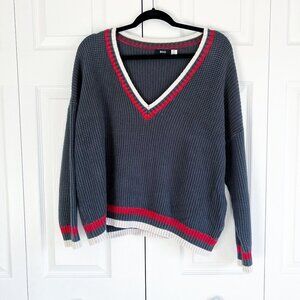 Urban Outfitters BDG Dark Grey V-Neck Waffle Knit Sweater Women's Size Small S